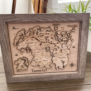 Skyrim, Tamriel, Laser cut, Engraved, Wood, 3D, Map, Decoration, Picture, 8x10, Wall Hanging, Gift for Him, Gift for her, Self Gift