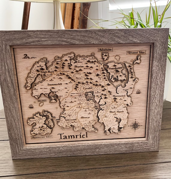 Skyrim, Tamriel, Laser cut, Engraved, Wood, 3D, Map, Decoration, Picture, 8x10, Wall Hanging, Gift for Him, Gift for her, Self Gift