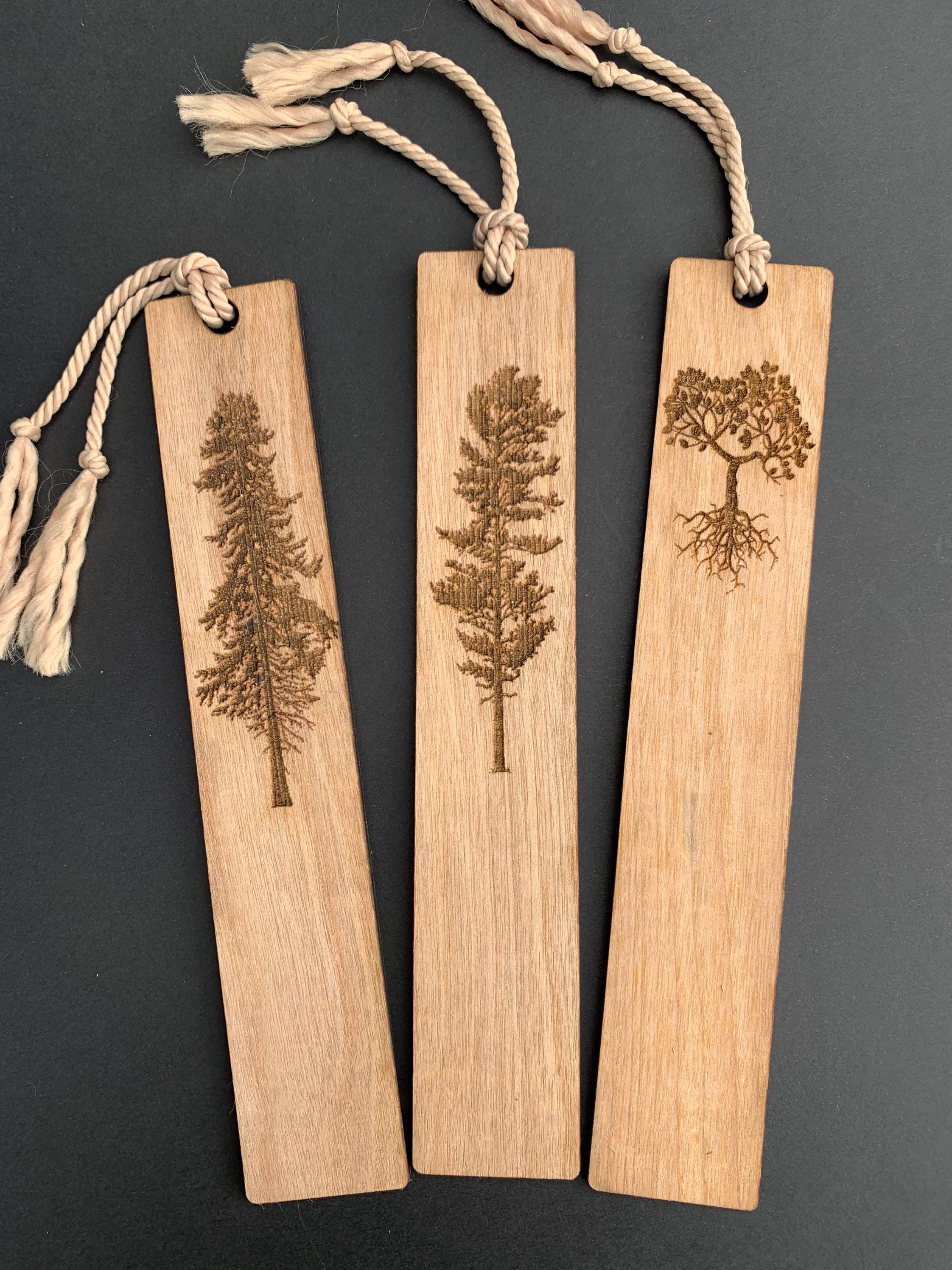 Tree Bookmarks set of three Wood bookmarks Engraved Tree | Etsy