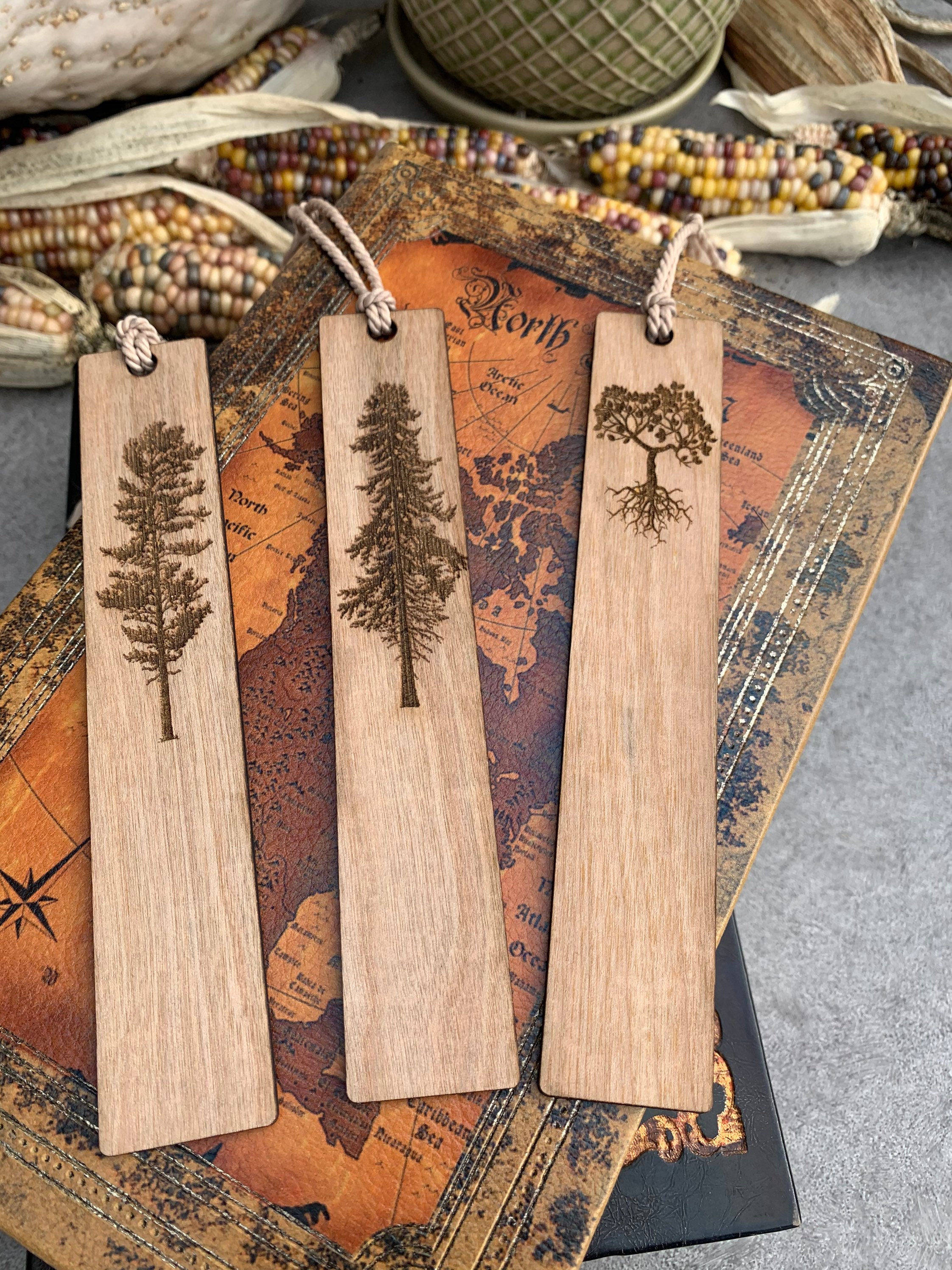 Tree Bookmarks Set of Three Wood Bookmarks Engraved Tree Etsy Ireland