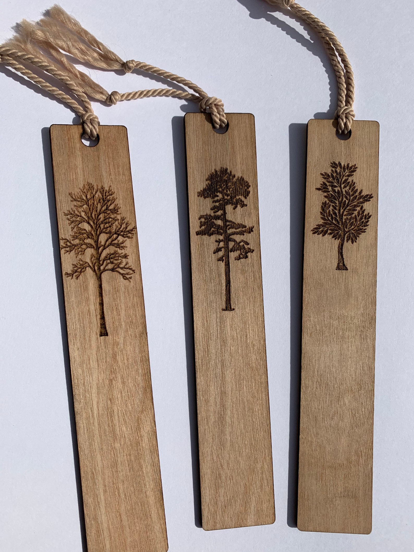 Tree Bookmarks Set of Three Bookmark Wood Wood Bookmark Etsy Canada
