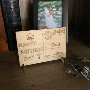 Dia dos pais, cartão postal de madeira, personalizado, presente, cartão de felicitações, presente para ele, pai, cartão, pai, presente, personalizado
