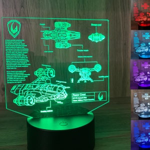 Mandalorian, Razor Crest, Ship, LED, Edge lit, Acrylic, Star Wars, sign, Nightlight, Gift for him, Gift for her, Blueprint, Kids gift