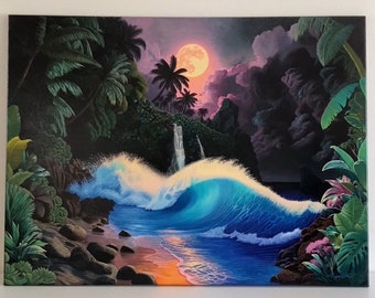 Mystical Hana, ORIGINAL PAINTING, Hawaii Seascape, Fantasy Art on Stretched Canvas, One of a kind Masterpiece by Magus Fawn