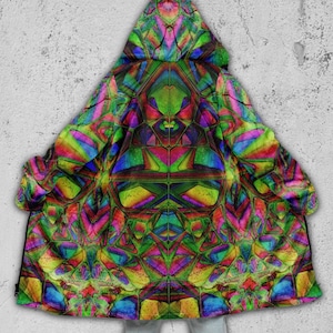 Green Festival Cloak • Psychedelic Rave Zip Up Coat Hoodie • Crystalline Forest