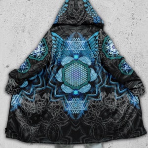 Spiritual Festival Cloak with Hood • Sacred Geometry Zipup Coat • Trippy Rave Wear • Visionary Art Hoodie • Unisex - Angel Catcher