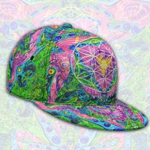 Gorra Snapback psicodélica, gorra con diseño visionario psicodélico / hongo tribal psicodélico