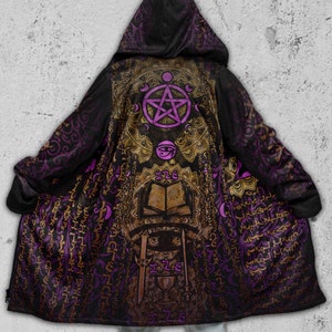 Magick Witch Robe Hooded Cloak • Spiritual Festival Cloak • Pagan Tarot Wizard Robe Coat Hoodie - Enochian Vision Pink
