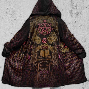 Magick Festival Robe, Wizard Spiritual Rave Cloak Pagan Tarot Rave Coat Hoodie - Enochian Vision Red