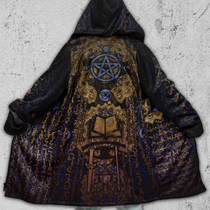 Magick Hooded Wizard Robe Cloak • Spiritual Festival Cloak • Pagan Tarot Witch Hoodie - Enochian Vision Blue