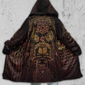 Magick Wizard Robe, Festival Cloak Spiritual Pagan Tarot Rave Coat Hoodie - Enochian Vision Orange