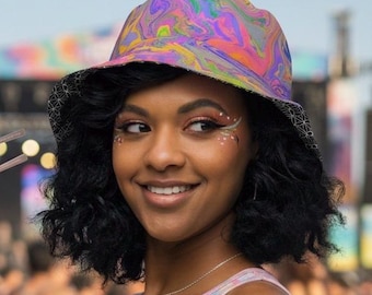 Heady Bucket Hat – Psychedelic Festival Cap, Rave Headwear, Trippy Streetwear Accessory