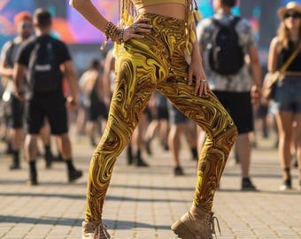 Leggings dorados de yoga para festivales y fiestas rave para mujer // Oro líquido