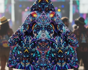 Capa com capuz estilo Cyberpunk Mech, capa para festival espiritual, casaco rave com zíper.