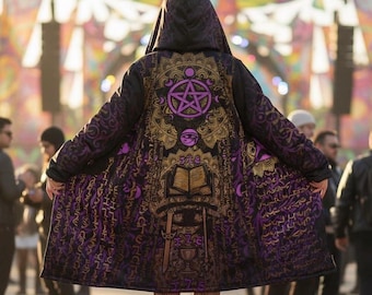 Manto da Visão Enoquiana • Manto Festivo com Capuz, Casaco de Mago Pagão do Tarô, Moletom para Rave