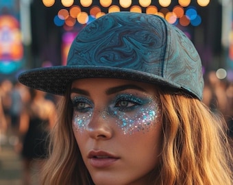 Green Fractal Snapback Hat, Festival and Rave Cap