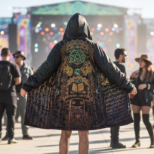 Enochian Vision Hooded Cloak • Andlig Festival Ytterkläder, Pagan Rave Coat