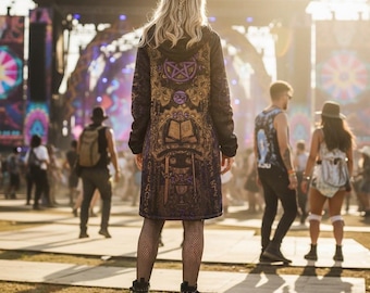 Manto com Capuz de Magia Bruxa • Manto para Festival Espiritual • Casaco com Capuz de Mago Pagão do Tarô - Roxo da Visão Enoquiana