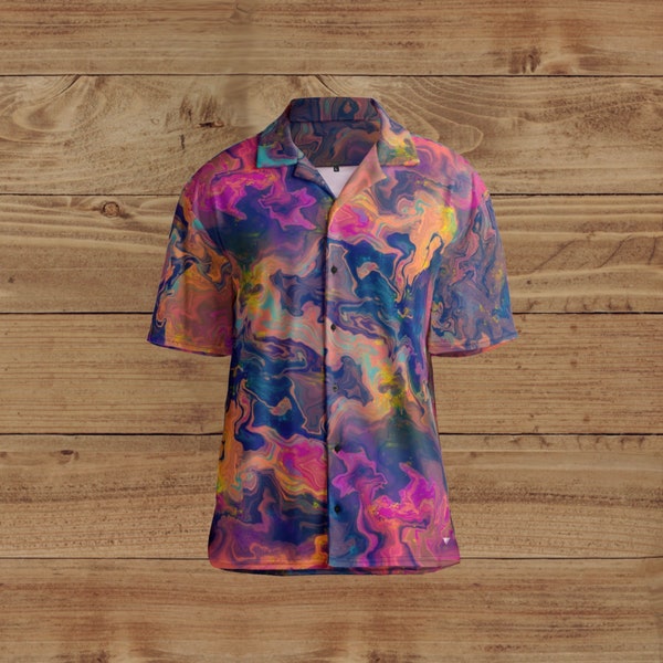 Button-Down Shirt, Aloha Shirt, Resort Shirt, Cabana Shirt, Lounge Shirt, Camp Shirt, Psychedelic Bowling Shirt // Liquified Abyss