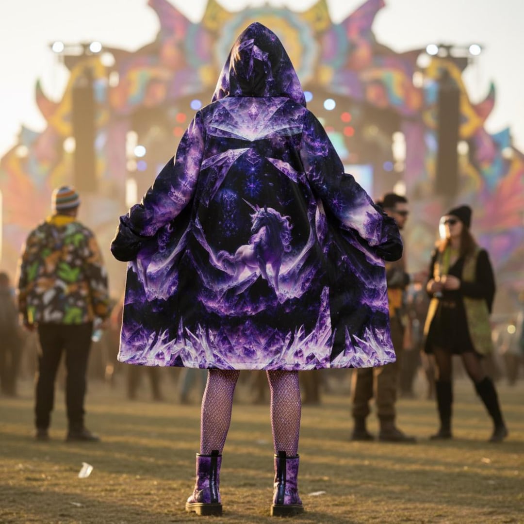 Purple Wizard Cloak Hooded Festival Rave Coat With Zipper | Amethyst ...