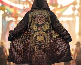 Manto de Mago Mágico, Capa de Festival Espiritual Pagã Tarot Rave Casaco com Capuz - Visão Enoquiana Laranja