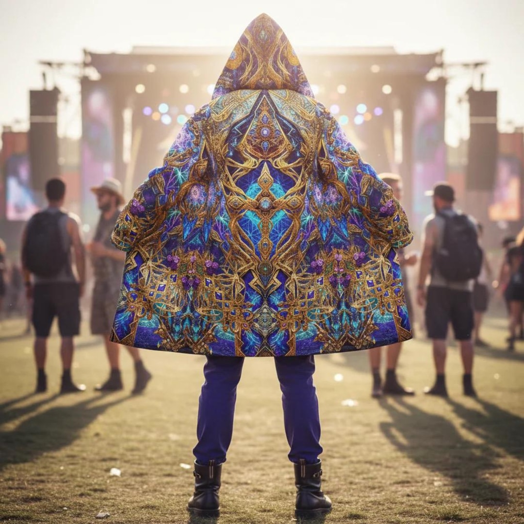 Sacred Rave Festival Cloak • Sacred Geometry Rave Coat With Hood, Cosmic Cross - Etsy