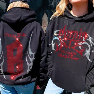 Moletom com capuz e camiseta Stray Kids DominATE World Tour Rhinestone, camiseta Stray Kids ATE Album, Bang Chan, Lee Know, Changbin, Felix, Han, Hyunjin