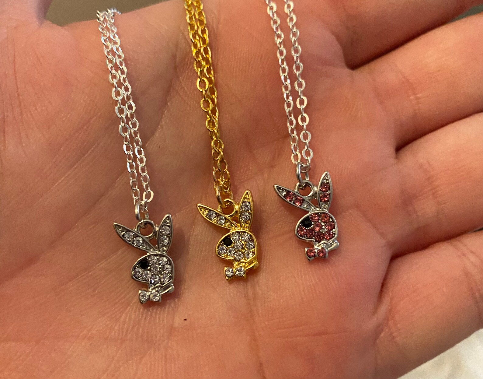 Crystal Bunny Necklaces Pink Silver & Gold Sparkly Dainty Etsy