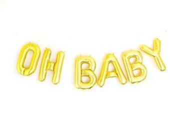 Oh baby balloons. baby shower decorations. gender reveal decor. party decorations. gold decorations. gold baby shower.