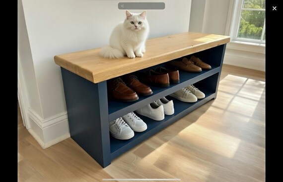 Industrial rustic storage/shoe bench - handmade and painted in Farrow and Ball