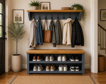 Shoe Bench with Coat Rack - Farrow & Ball Rustic Pine