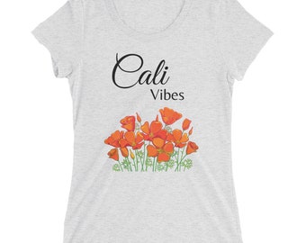 Cali Vibes Poppy - Ladies' short sleeve t-shirt | California Flower | California Shirt | Cali Shirt | Flower Shirt | Gift for Her | Souvenir