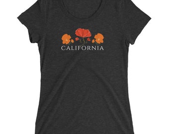 California Flower t-shirt | Bear | California State Shirt | Cali Shirt | Trees Shirt | Black and White Shirt Ladies' short sleeve t-shirt