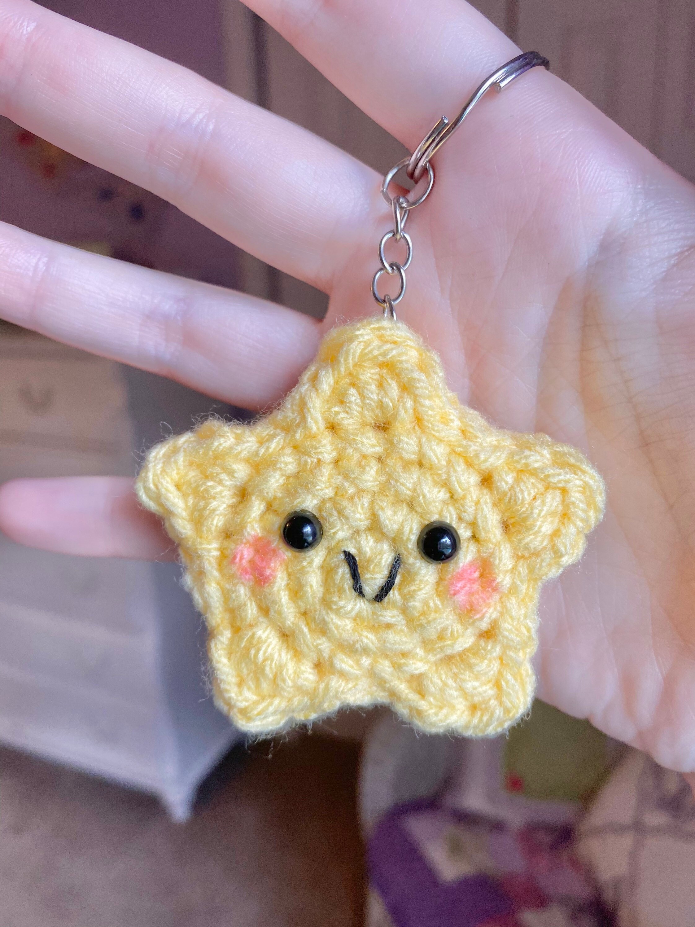 Gold Star Keychain Crochet Keychain Cute Plush Keychain Smiley Face Keychain Etsy Canada