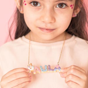 Custom Name Necklace Unicorn, Custom Toddler Gift, Kid Personalized Name Necklace, Donut Necklace, Personalized Name Necklace for Kids
