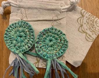 Handmade Raffia Earrings: Custom Color, Lightweight Design