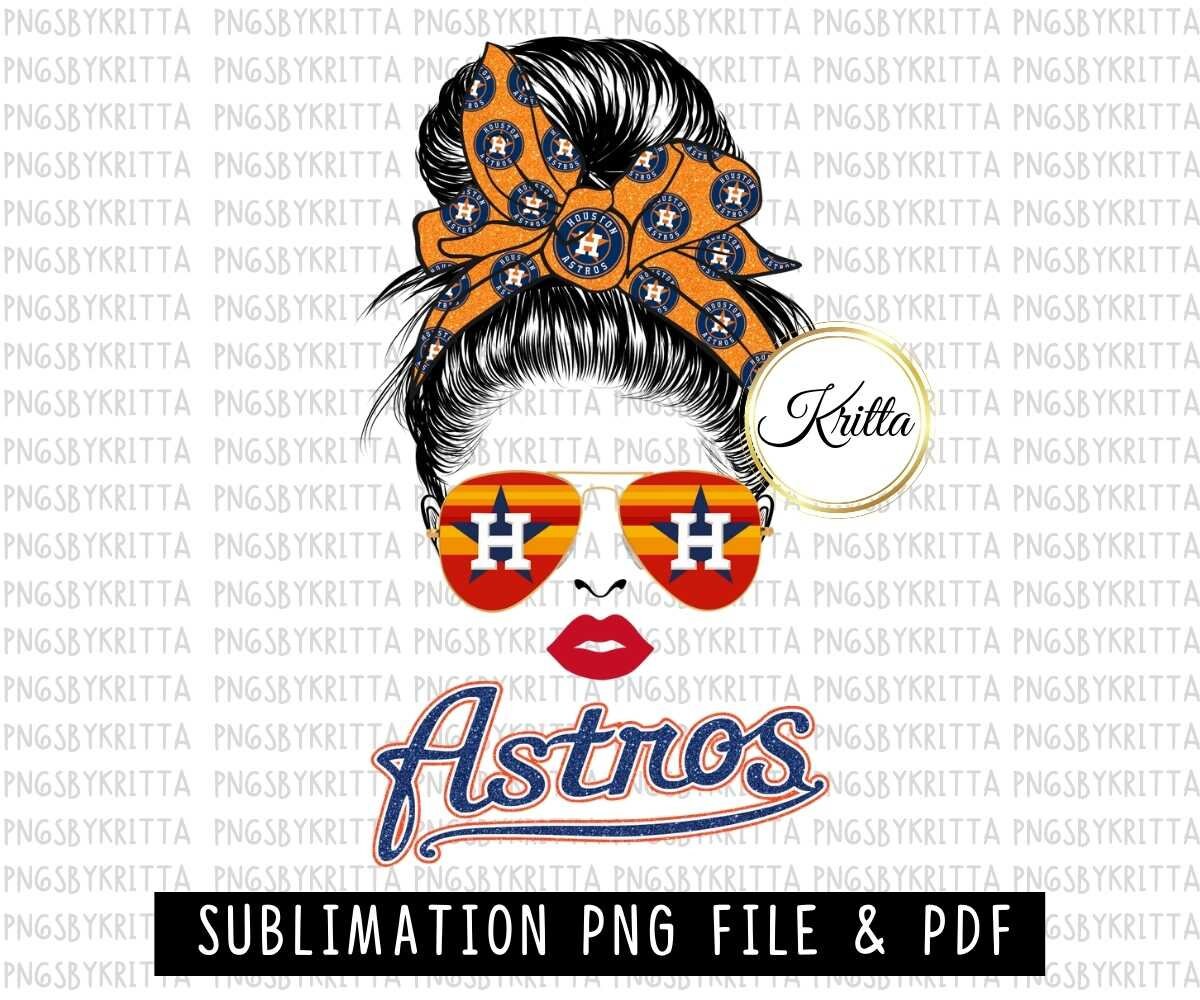Glitter Astros Mom Messy Bun PNG digital download, Houston Astros Bas…