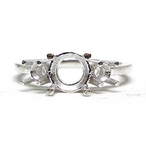 925 Sterling Silber Halb montierte 3-Stein Ring Rohling: 6 mm runde Fassung