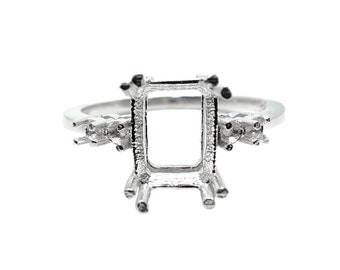 925 Silver 6x8 mm Emerald Cut Ring Blanks Square Ring Setting 6x8 mm Octagon Engagement Ring Blanks Silver Square Semi Mount Ring Setting