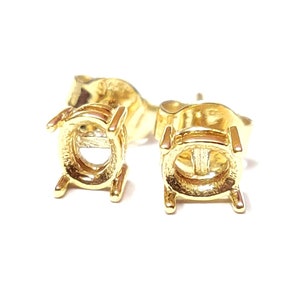 Gold Semi Mount Earstuds 4x5 mm Oval Gold Stud Earrings 4x5 mm Oval Ear Studs Setting 18K Gold EarStuds Blanks 18K Gold Earstuds Findings