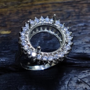 Sterling Silver Engagements Ring Blanks 8-20 mm Round Semi Mount Ring Blanks Ring Settings CZ  Setting Silver Semi Mount Ring Setting Round