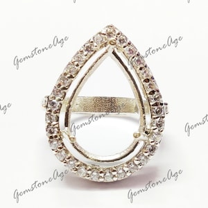 Semi Mount Ring 7x10 mm, 10x14 mm, 13x18 mm, 15x20 mm Pear Semi Mount Engagement Ring Blank Pear Ring Blanks Ring Setting CZ accents Setting