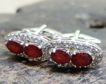 Silver Ruby Mens Cufflinks 4x6 mm Oval Ruby Cufflinks For Men Glass Filled Ruby Groomsmen Cufflinks Wedding Cufflinks Engagement Cufflinks