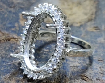 Silver Ring Blanks 10x14 mm, 12x16 mm, 13x18 mm, 15x20 mm oval Semi Mount Engagement Ring Blanks Ring Setting CZ accents Setting
