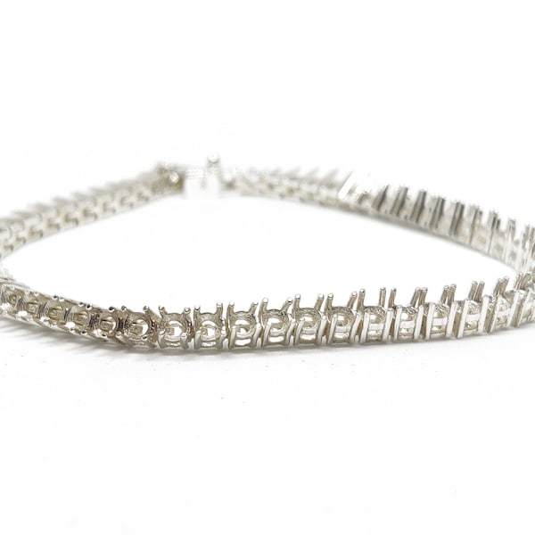 Bagues rondes en argent sterling, 3 mm, montures rondes en argent sterling, montures de bracelet rondes tennis 3 mm, bracelet semi-monté unisexe pour elle