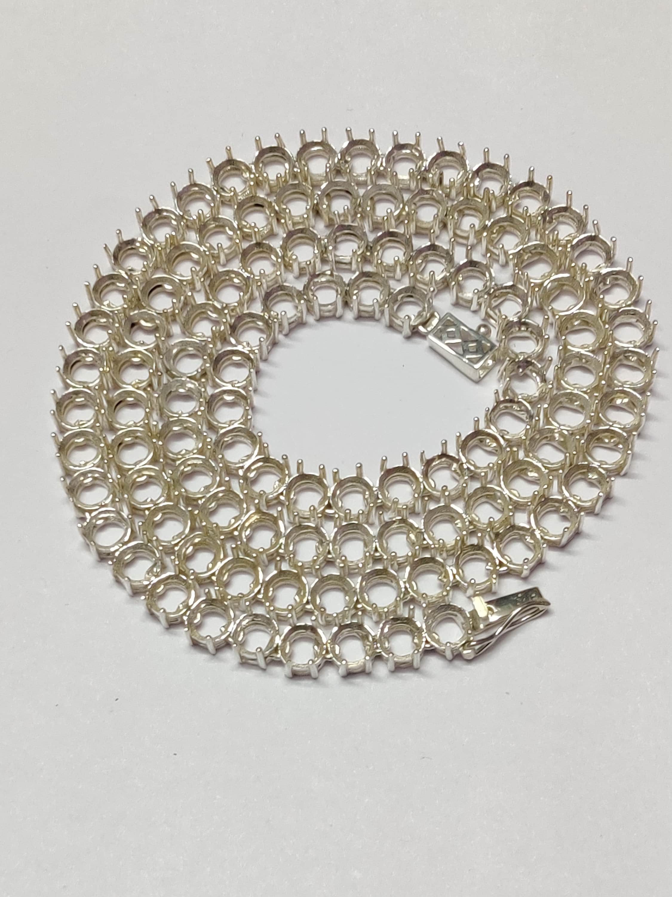 Tennis Chain Silver 6 mm Round Tennis Chain Mounts 925 Silver Round Tennis Necklace Blank Mounts Semi Mount Round Tennis Chain Blanks