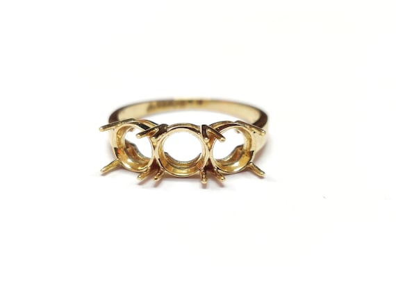 14K Gold 6 Mm Round Semi Mount Ring Setting 3 Stone Gold Semi