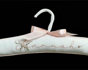 Personalised Name Hand Embroidered Coat Hanger, Padded, Wardrobe, Baby Gift, Room Decor, Baby Girl, Ladies Gift, Bride, Bridesmaids Gift,