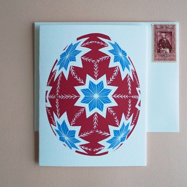 Christmas Pysanky Egg Greeting Card - Folk Art