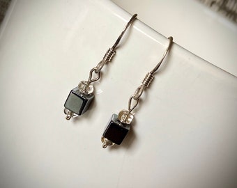 Teeny Tiny Hematite & Silver Beaded Earrings